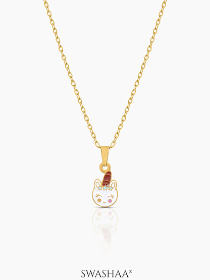 Smiley Unicorn Charm 18K Gold Plated Kid's Chain Pendant Necklace