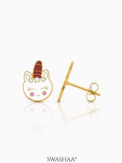 Smiley Unicorn Charm 18K Gold Plated Kid's Stud Earrings