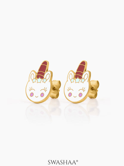 Smiley Unicorn Charm 18K Gold Plated Kid's Stud Earrings
