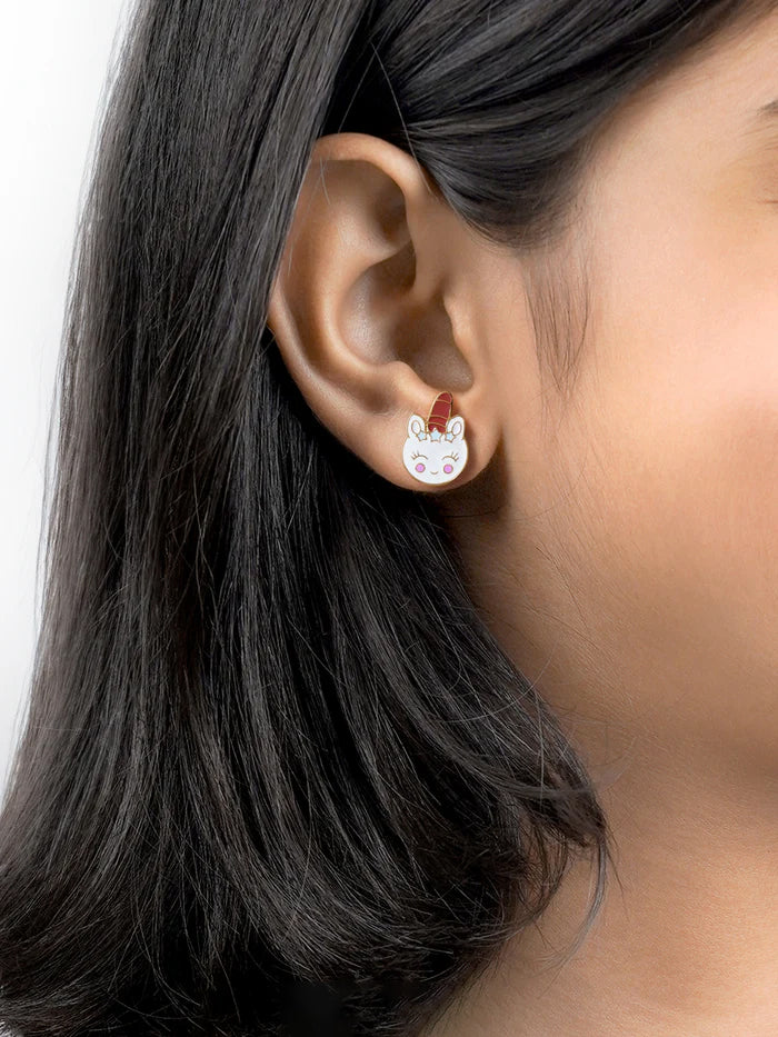 Smiley Unicorn Charm 18K Gold Plated Kid's Stud Earrings