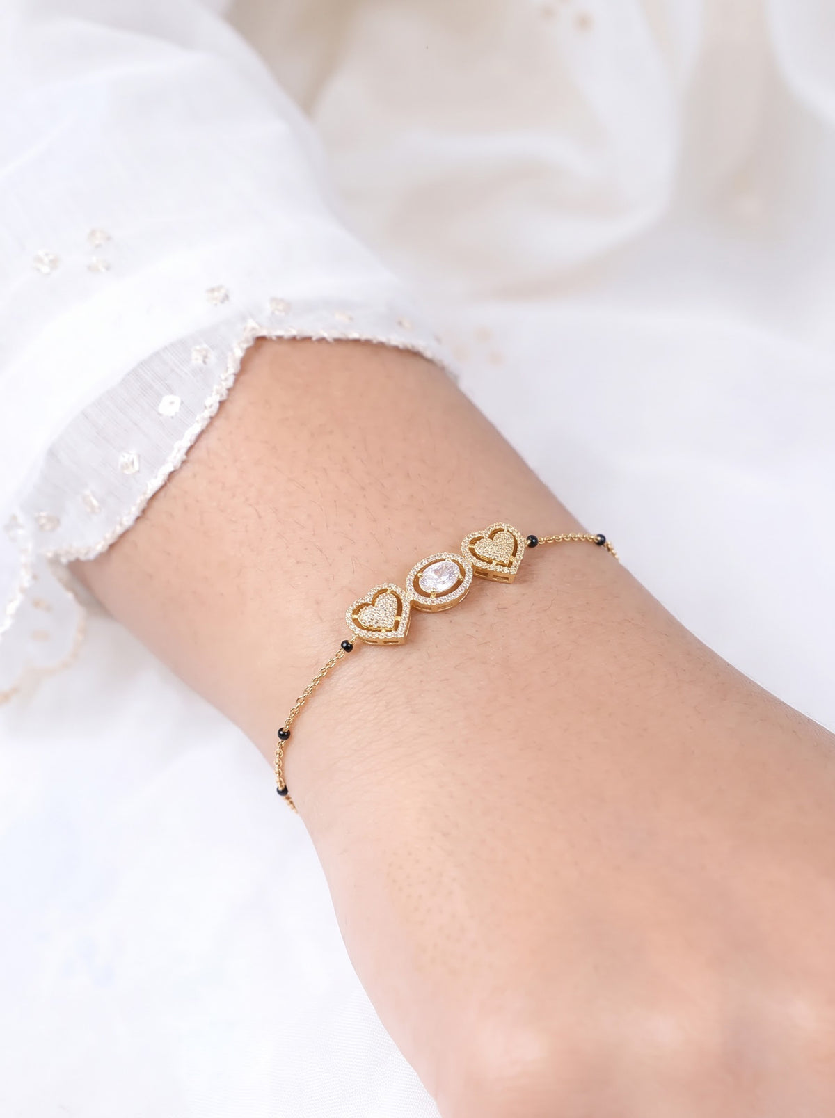 Snehali Diamond Solitaire Heart 18K Gold Plated Women's Mangalsutra Bracelet