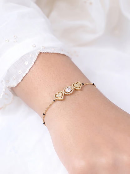 Snehali Diamond Solitaire Heart 18K Gold Plated Women's Mangalsutra Bracelet