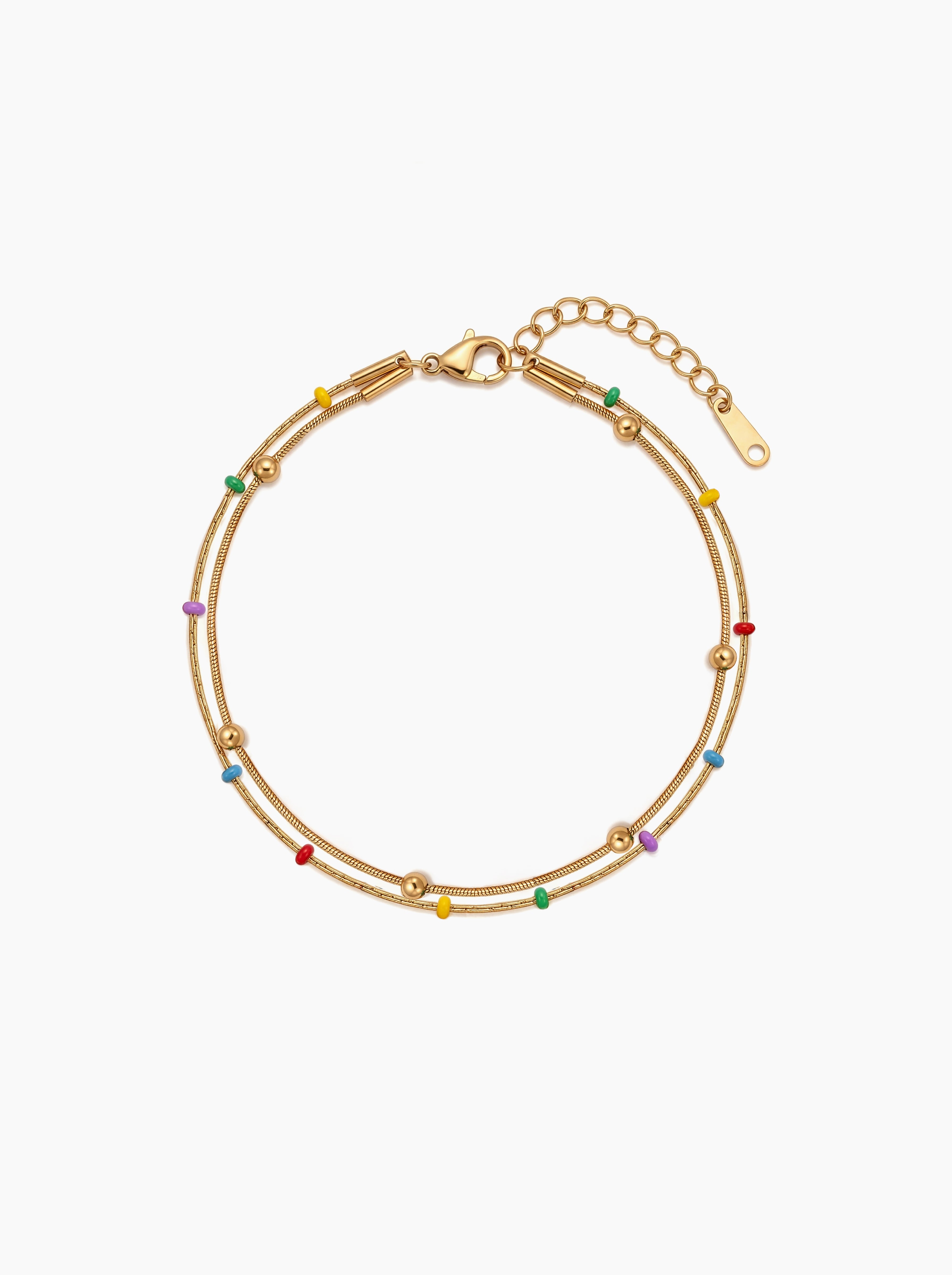 Sofia Multi Stone Beaded 18K Gold Plated Women's Layered Anklet