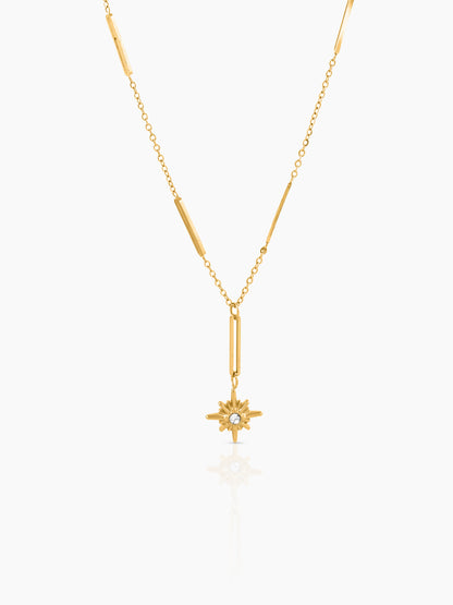 Solar Starbrust Charm 18K Gold Plated Y-shaped Chain Pendant Necklace