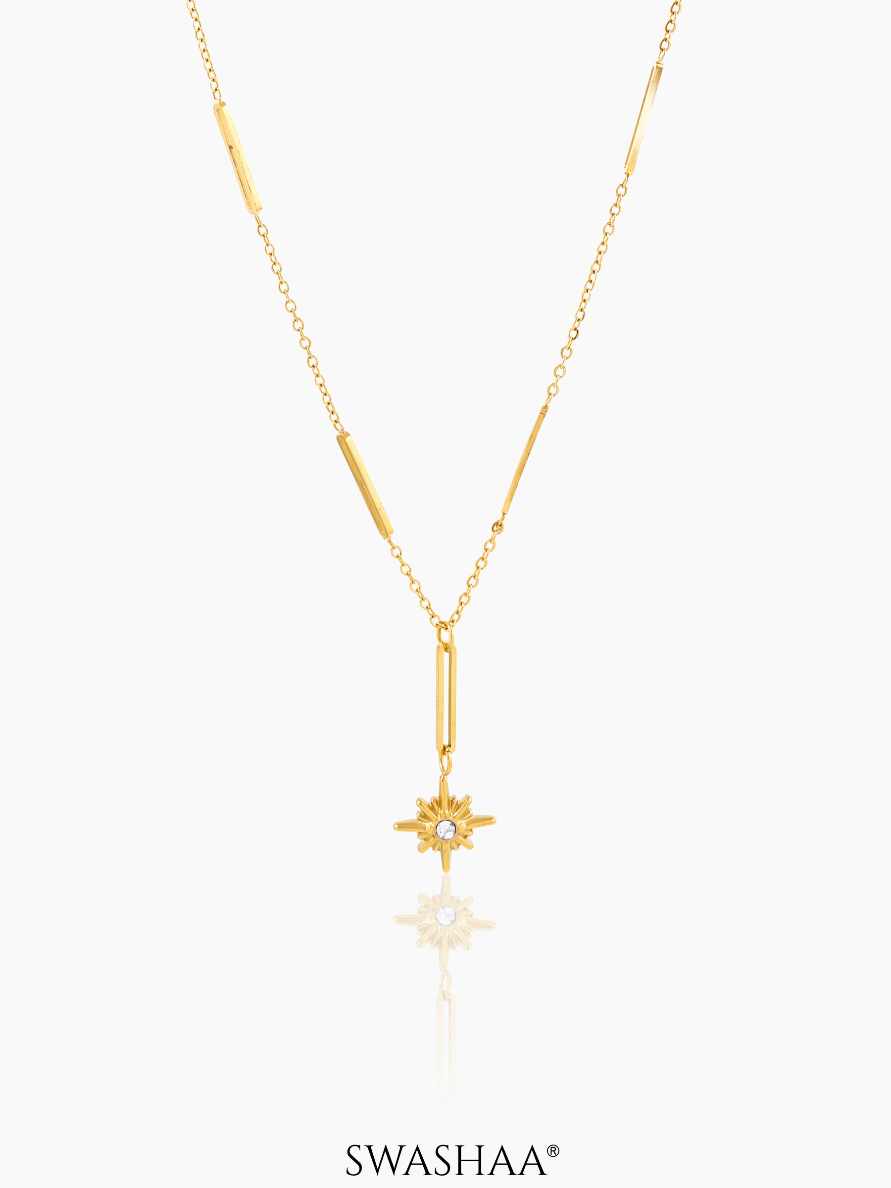 Solar Starbrust Charm 18K Gold Plated Y-shaped Chain Pendant Necklace