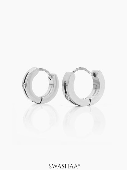 Solaris CZ Studed Diamond Silver Men's Hoop Earrings