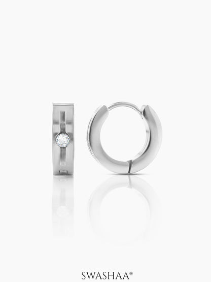 Solaris CZ Studed Diamond Silver Men's Hoop Earrings