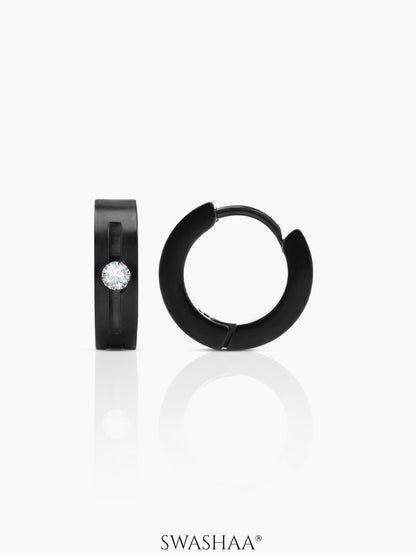 Solaris CZ Studed Diamond Black Men's Hoop Earrings
