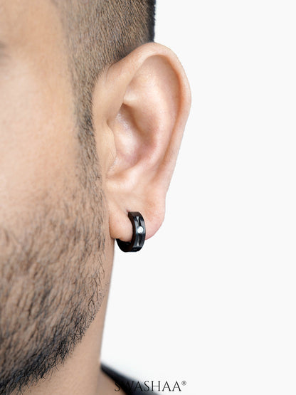 Solaris CZ Studed Diamond Black Men's Hoop Earrings