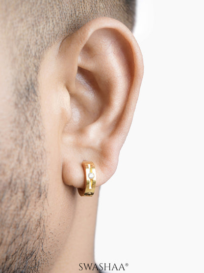 Solaris CZ Studed Diamond 18K Gold Plated Men's Hoop Earrings