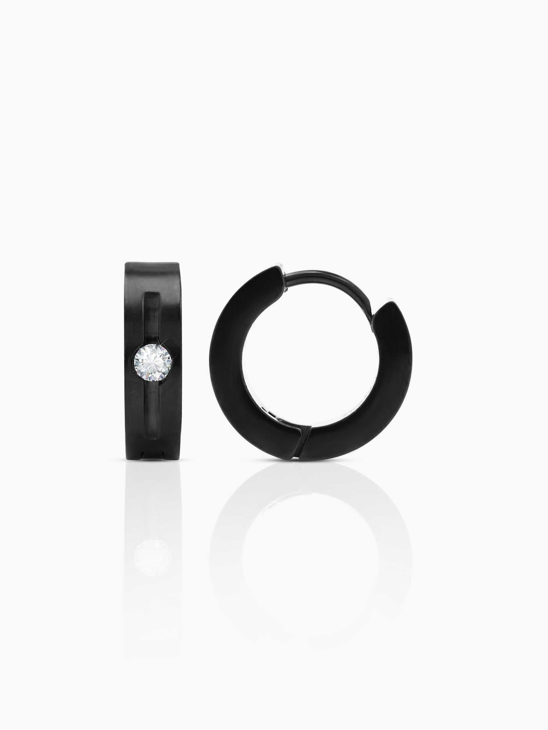 Solaris CZ Studed Diamond Black Men's Hoop Earrings