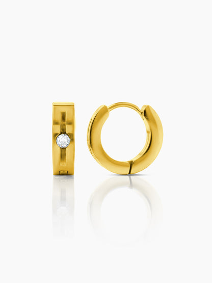 Solaris CZ Studed Diamond 18K Gold Plated Men's Hoop Earrings