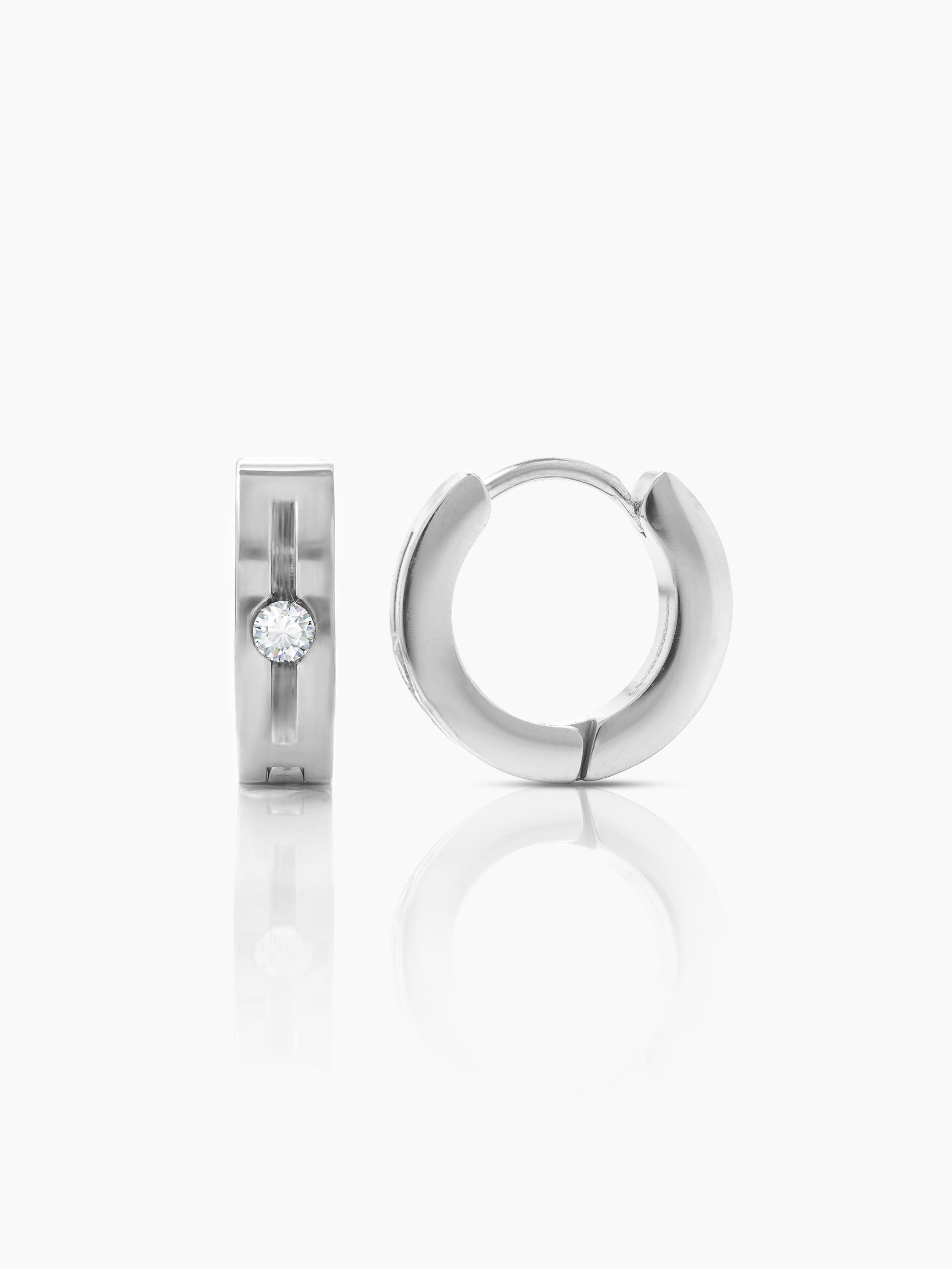Solaris CZ Studed Diamond Silver Men's Hoop Earrings