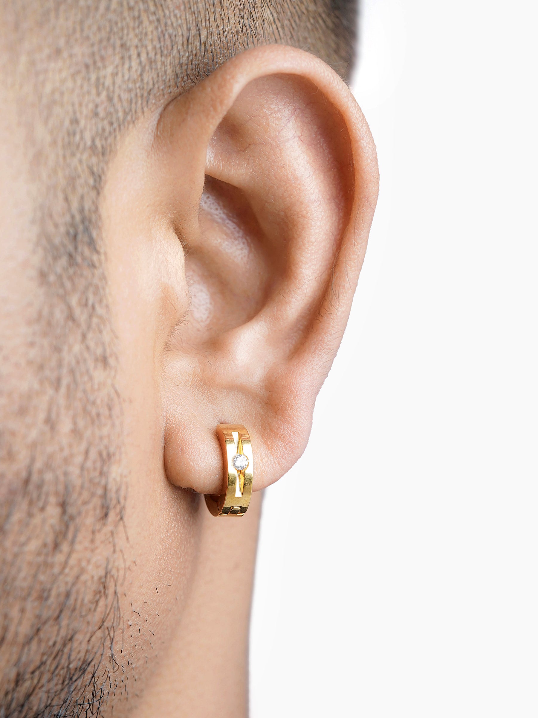 Solaris CZ Studed Diamond 18K Gold Plated Men's Hoop Earrings