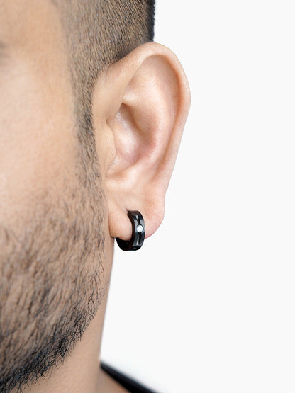 Solaris CZ Studed Diamond Black Men's Hoop Earrings