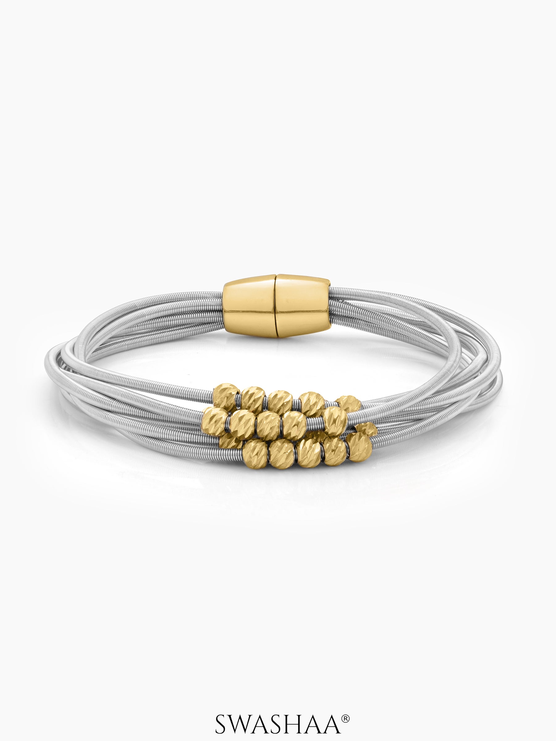 Solea layered Textured Gold Bead Accents 18k Gold Plated-Silver Women's Chain Bracelet