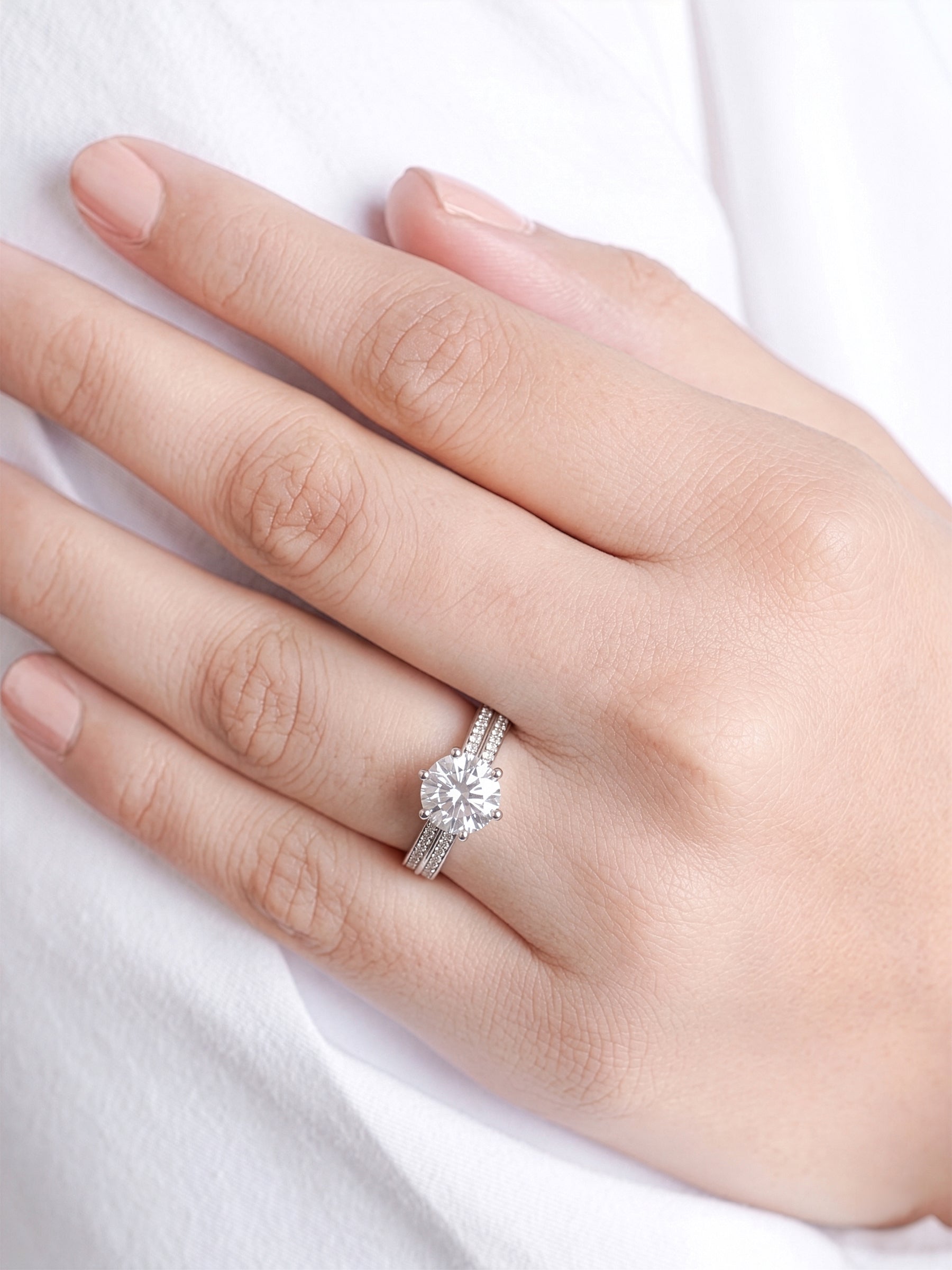 Solene Crowned Round Silver Diamond Solitaire Women's Ring