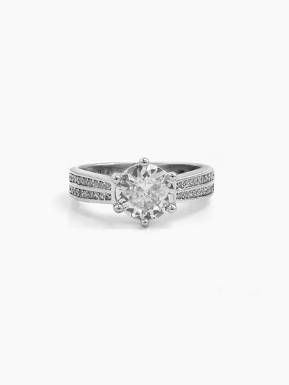 Solene Crowned Round Silver Diamond Solitaire Women's Ring