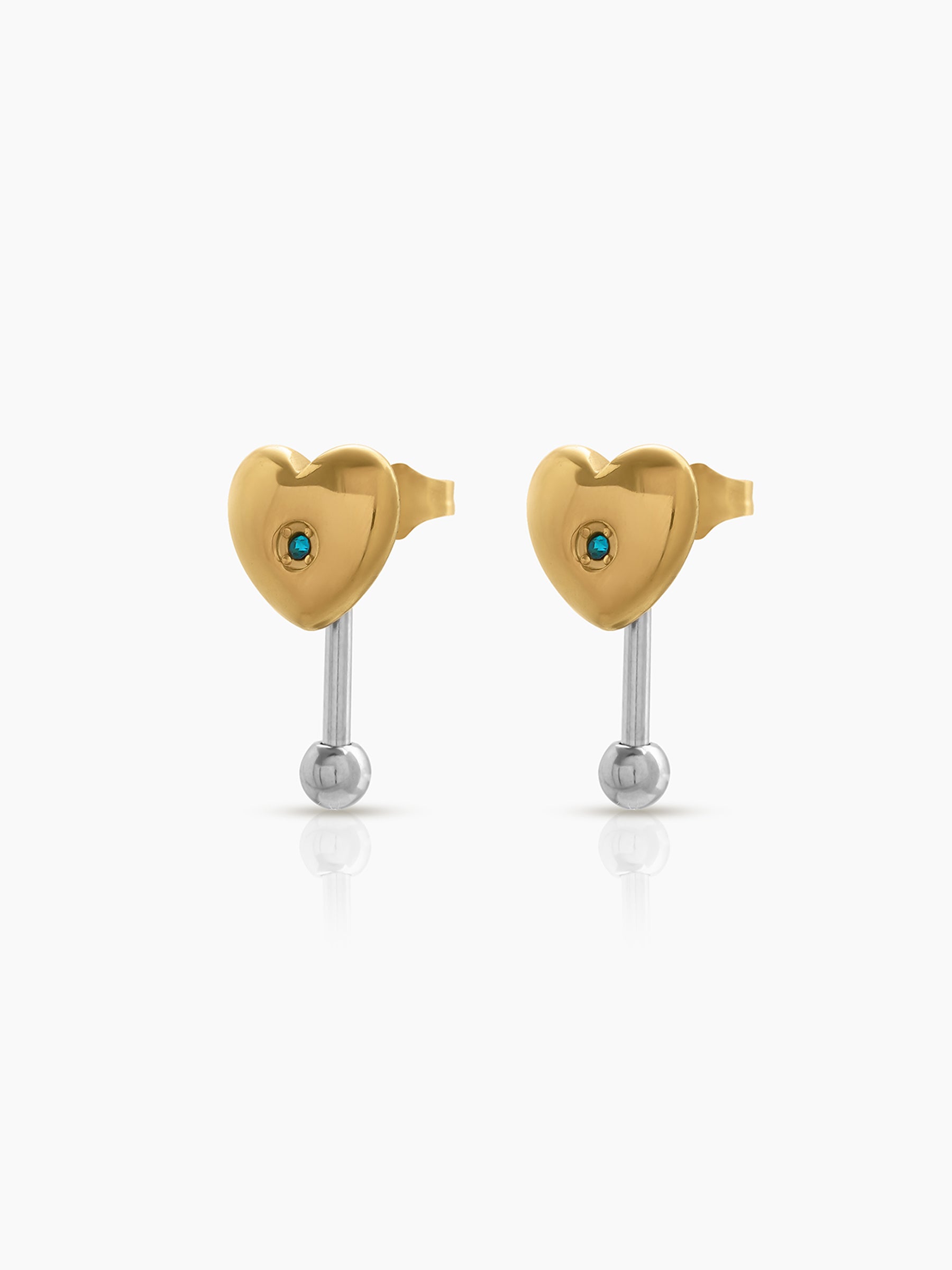 Solina Heart Drop Color Stone Two Tone 18K Gold Plated Silver Women's Earrings