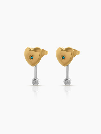 Solina Heart Drop Color Stone Two Tone 18K Gold Plated Silver Women's Earrings