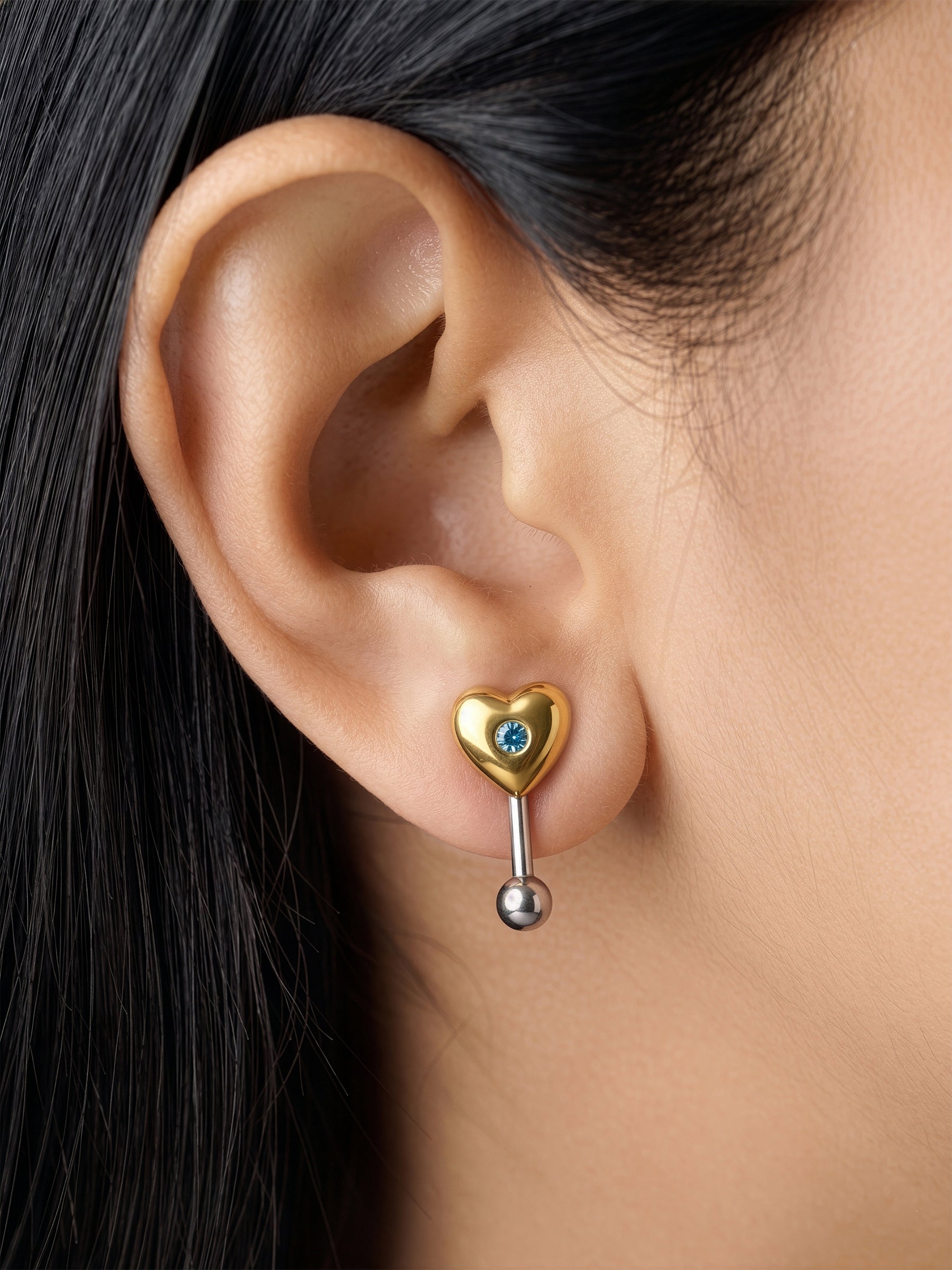 Solina Heart Drop Color Stone Two Tone 18K Gold Plated Silver Women's Earrings