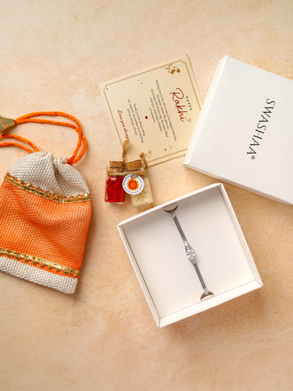 Solitaire Chain Silver Rakhi