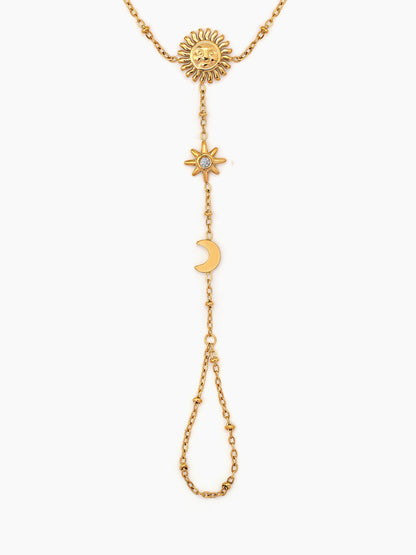 Solmeya Celestial Sun, Moon, Star Diamond Solitaire Sky Charms Beaded 18K Gold Plated Women's Ring Bracelet