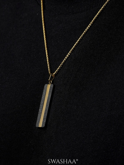 Solomon Matte Black Gold Strip 18K Gold Plated Men's Chain Pendant