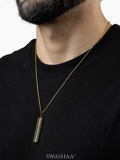 Solomon Matte Black Gold Strip 18K Gold Plated Men's Chain Pendant