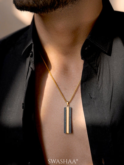 Solomon Matte Black Gold Strip 18K Gold Plated Men's Chain Pendant