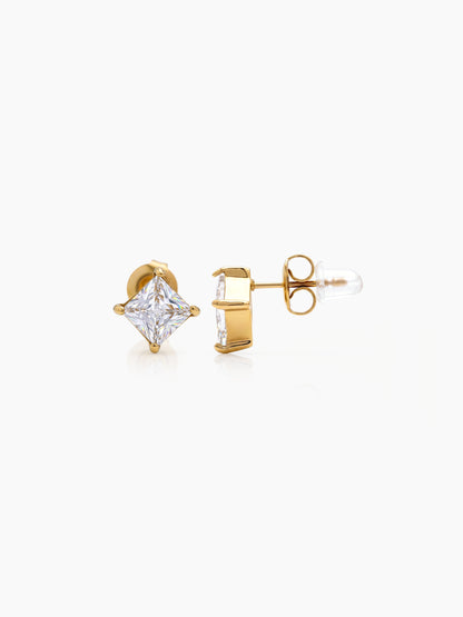 Solveta Square Solitaire 18K Gold Plated Women's Stud Earrings 