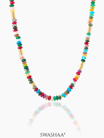 Sonoma Multicolored Stone Beads Studs 18K Gold Plated Necklace