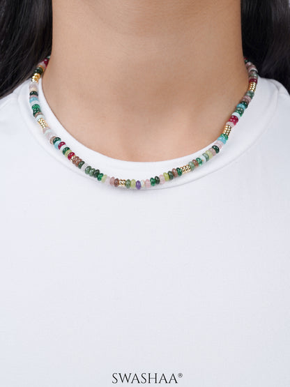 Sonoma Multicolored Stone Beads Studs 18K Gold Plated Necklace
