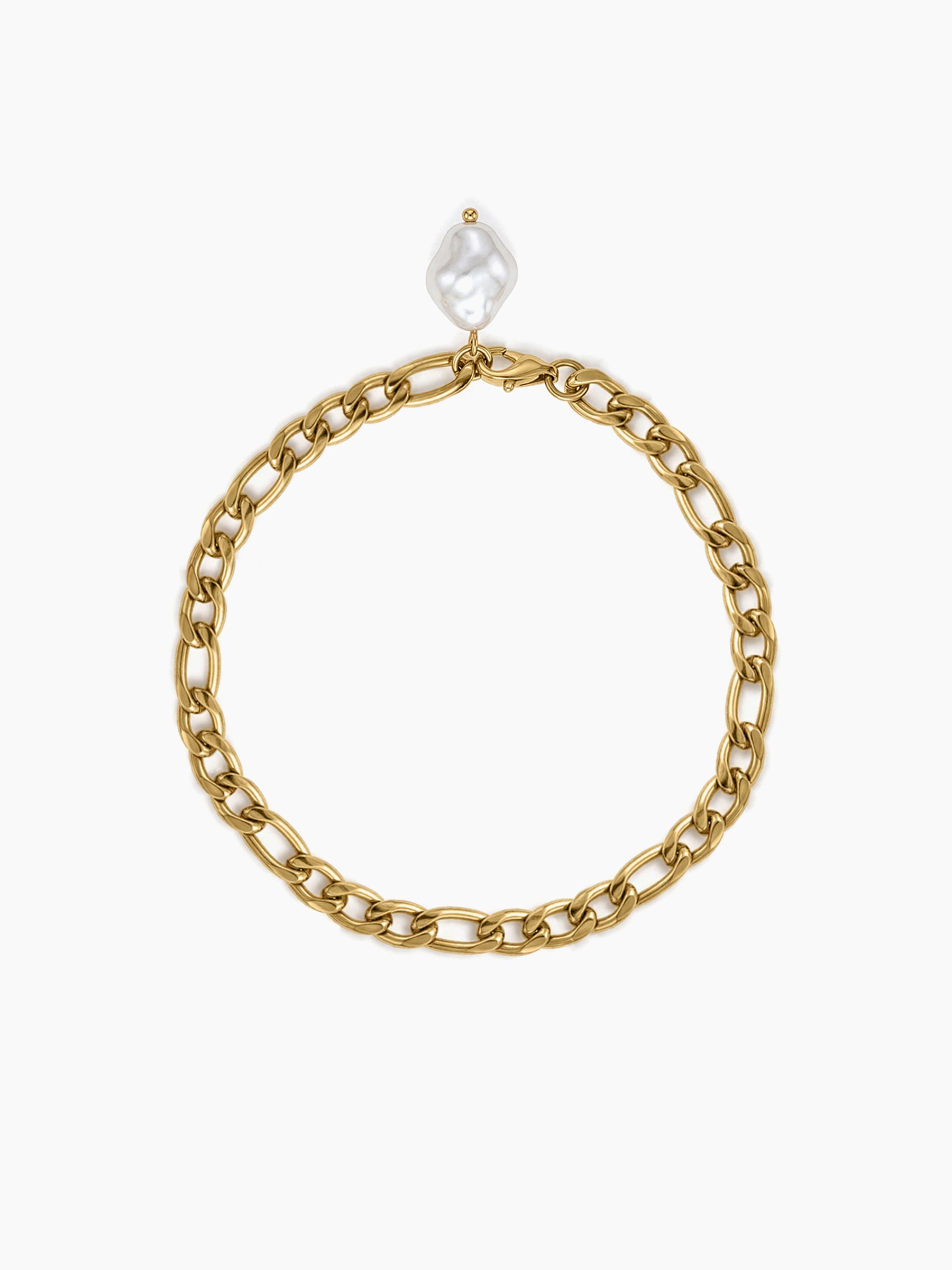 Sora Cuban Link Chain Pearl 18K Gold Plated Women's Anklet 