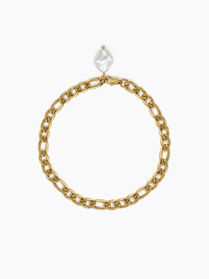 Sora Cuban Link Chain Pearl 18K Gold Plated Women's Anklet 