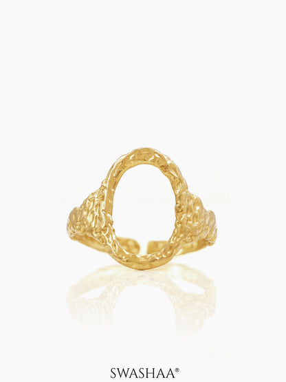Soraya Hollow Oval Adjustable 18K Gold Plated Ring