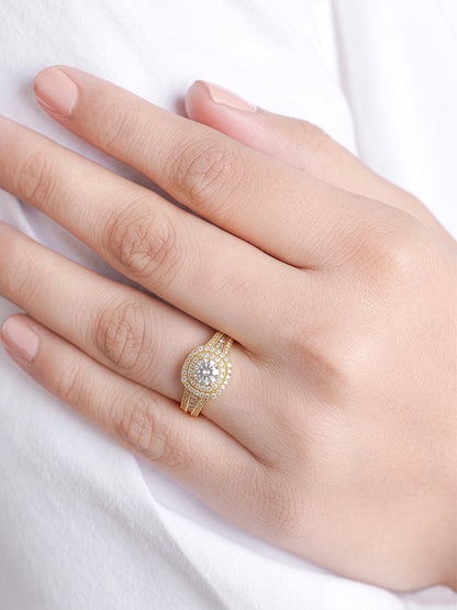 Sorella Diamond Solitaire Round Cut Halo 18K Gold Plated Women's Ring