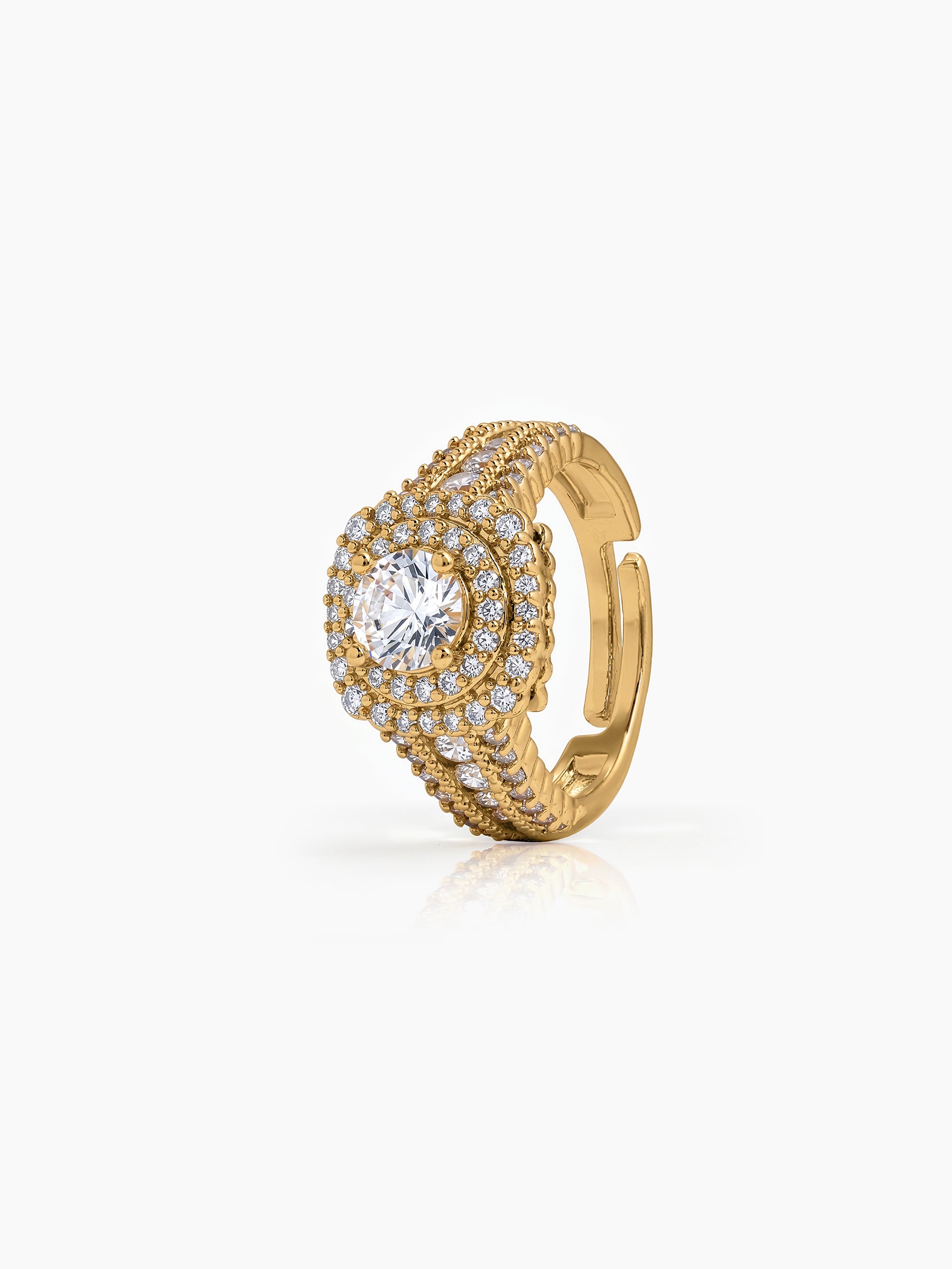 Sorella Solitaire Halo 18K Gold Plated Women's Ring - Swashaa