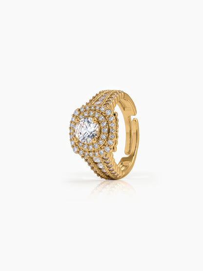 Sorella Diamond Solitaire Round Cut Halo 18K Gold Plated Women's Ring