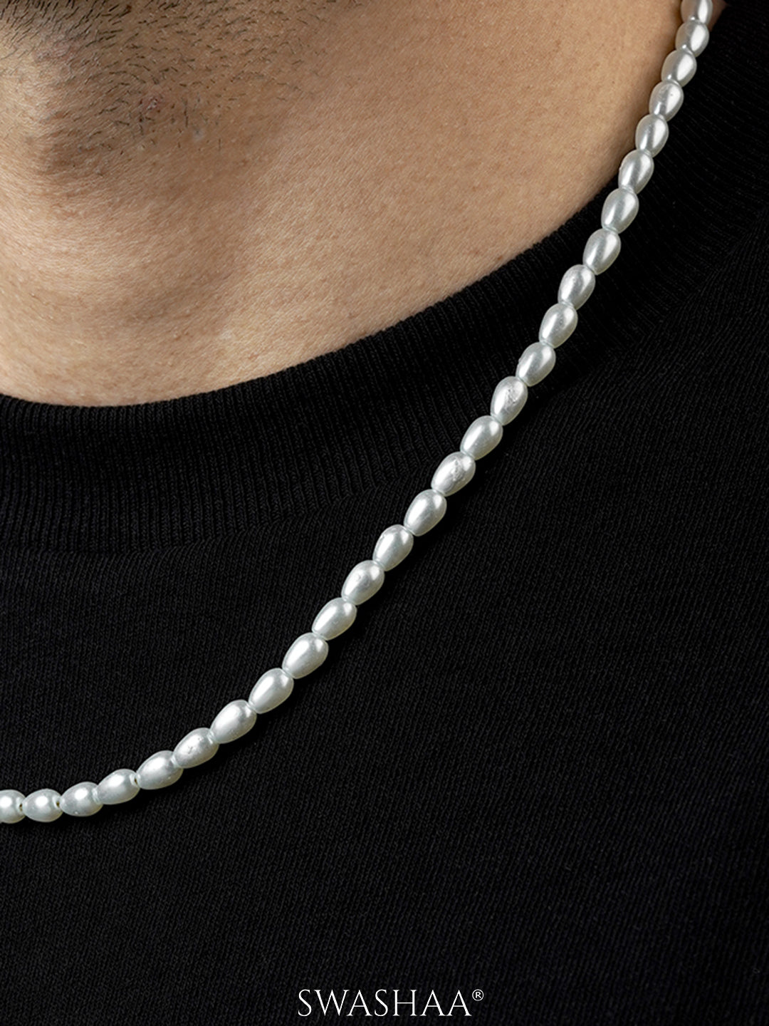 Soren White Oval Pearls 18K Gold Plated Men's Chain