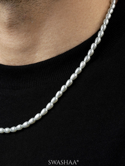 Soren White Oval Pearls 18K Gold Plated Men's Chain
