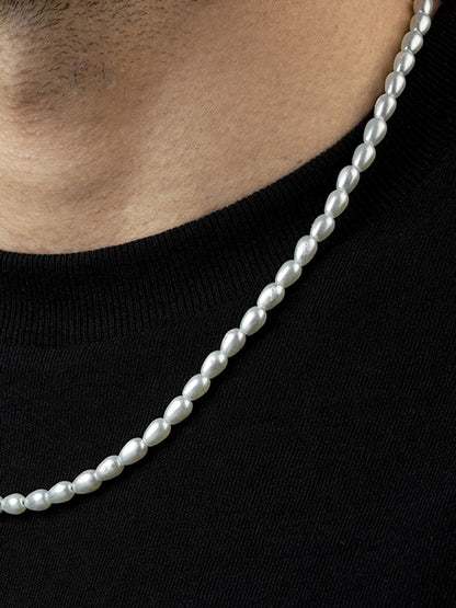 Soren White Oval Pearls 18K Gold Plated Men's Chain