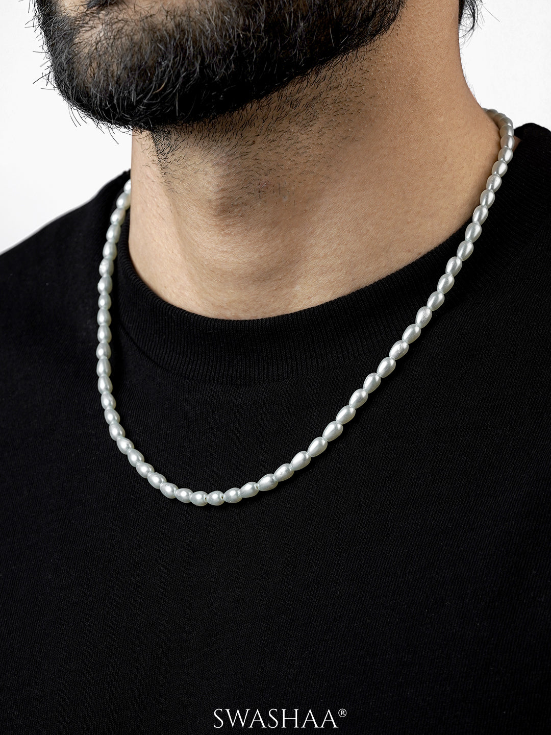 Soren White Oval Pearls 18K Gold Plated Men's Chain