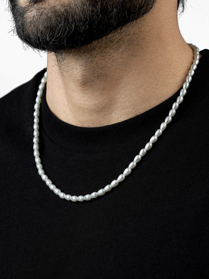 Soren White Oval Pearls 18K Gold Plated Men's Chain