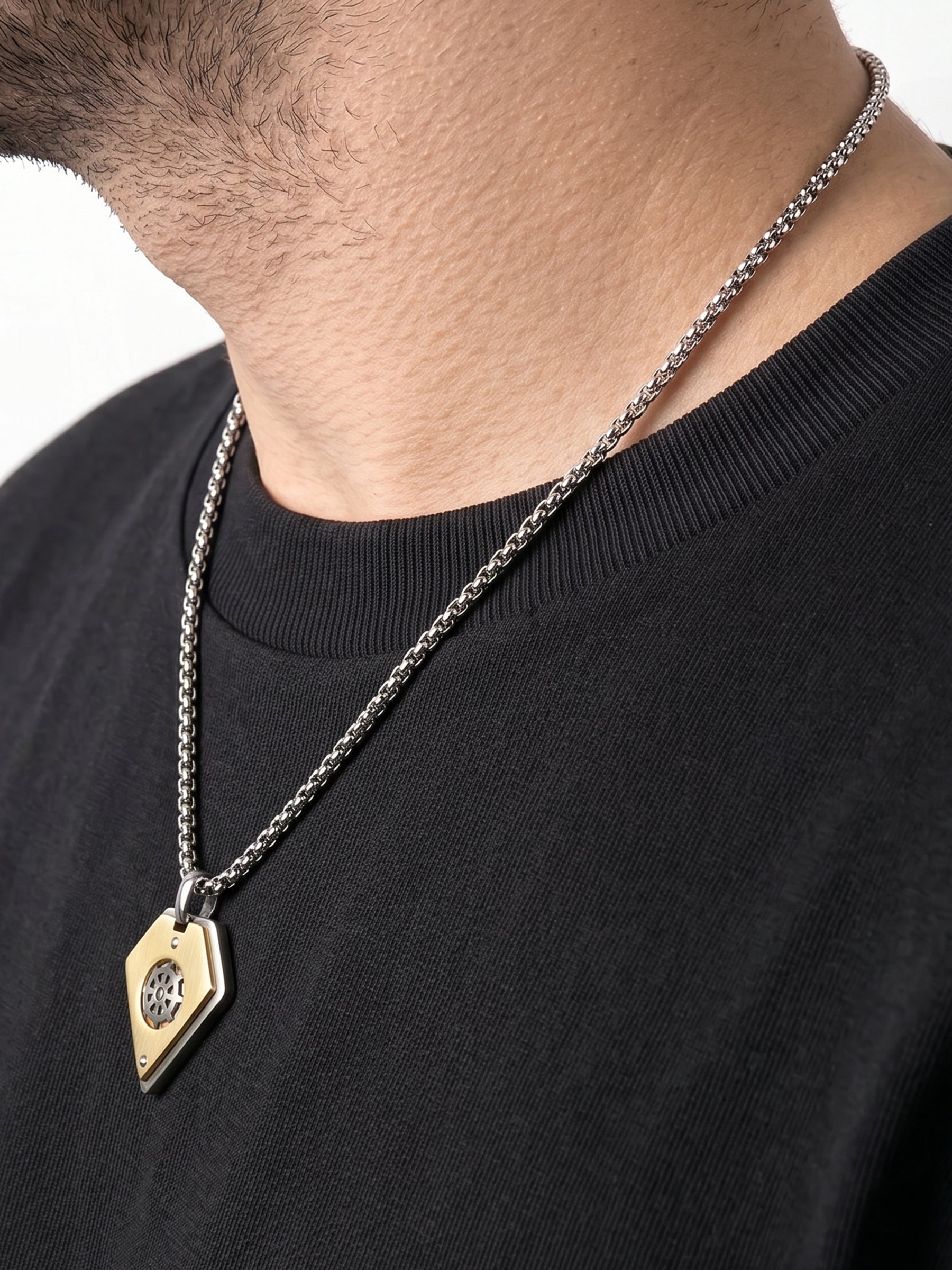 Sorev Geometric Sharp Charm Two Tone Men's Chain Pendant