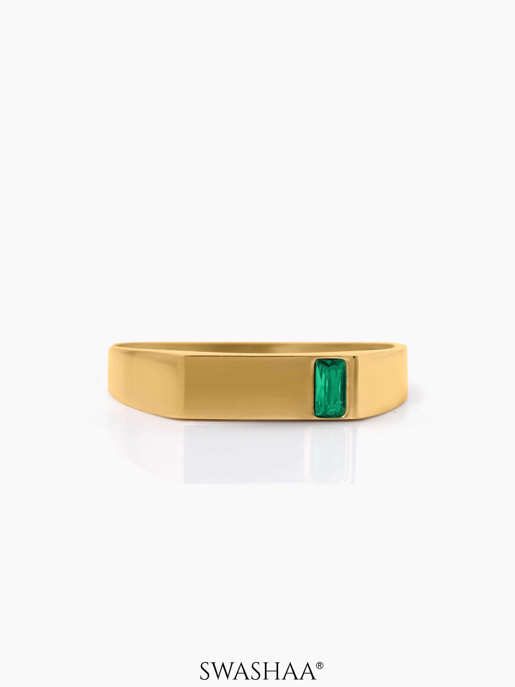 Sorin Green Solitaire Baguette Signet Band Men's Ring