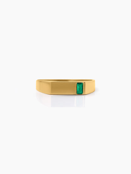 Sorin Green Solitaire Baguette Signet Band Men's Ring