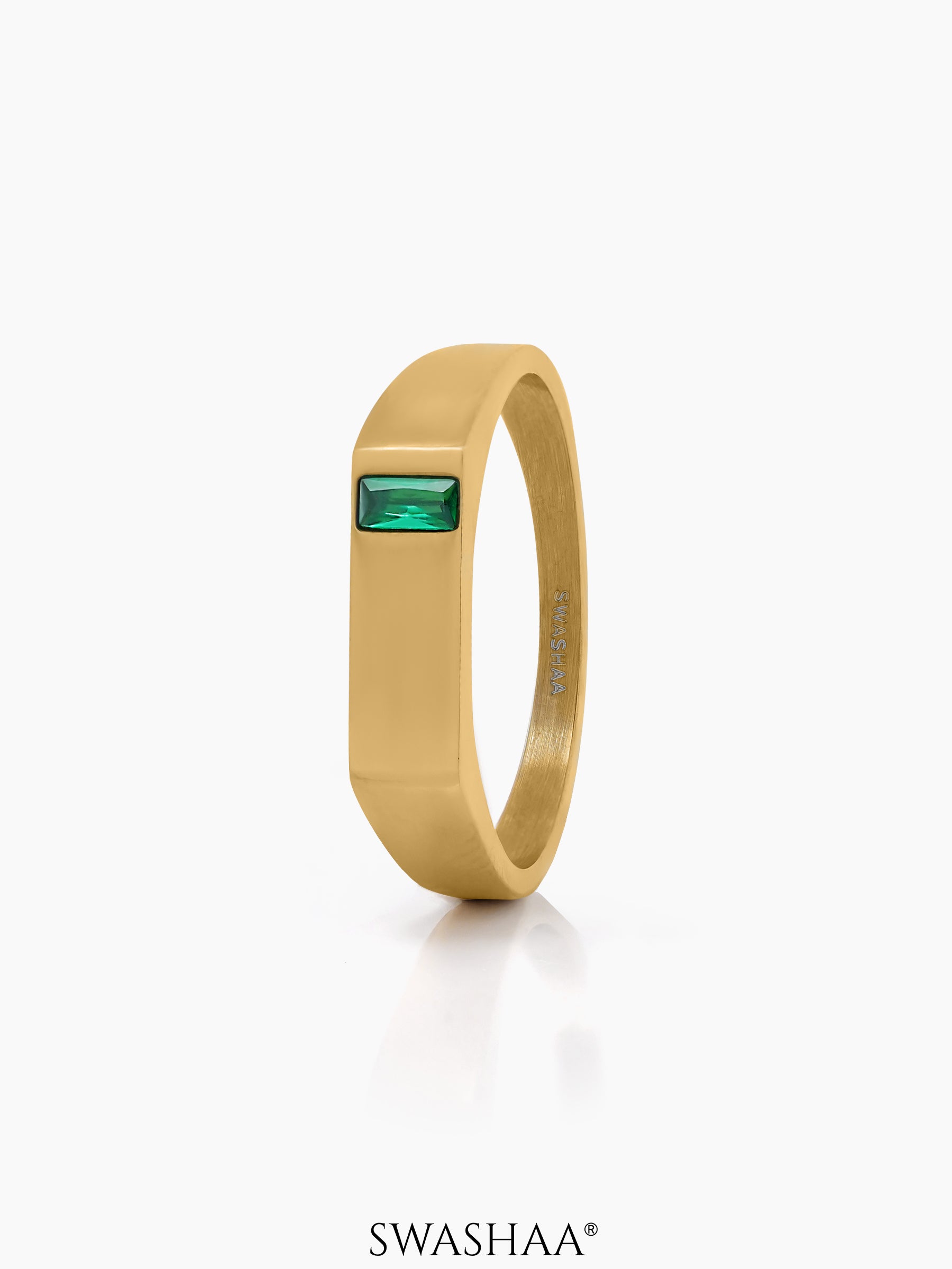 Sorin Green Solitaire Signet Men's Ring