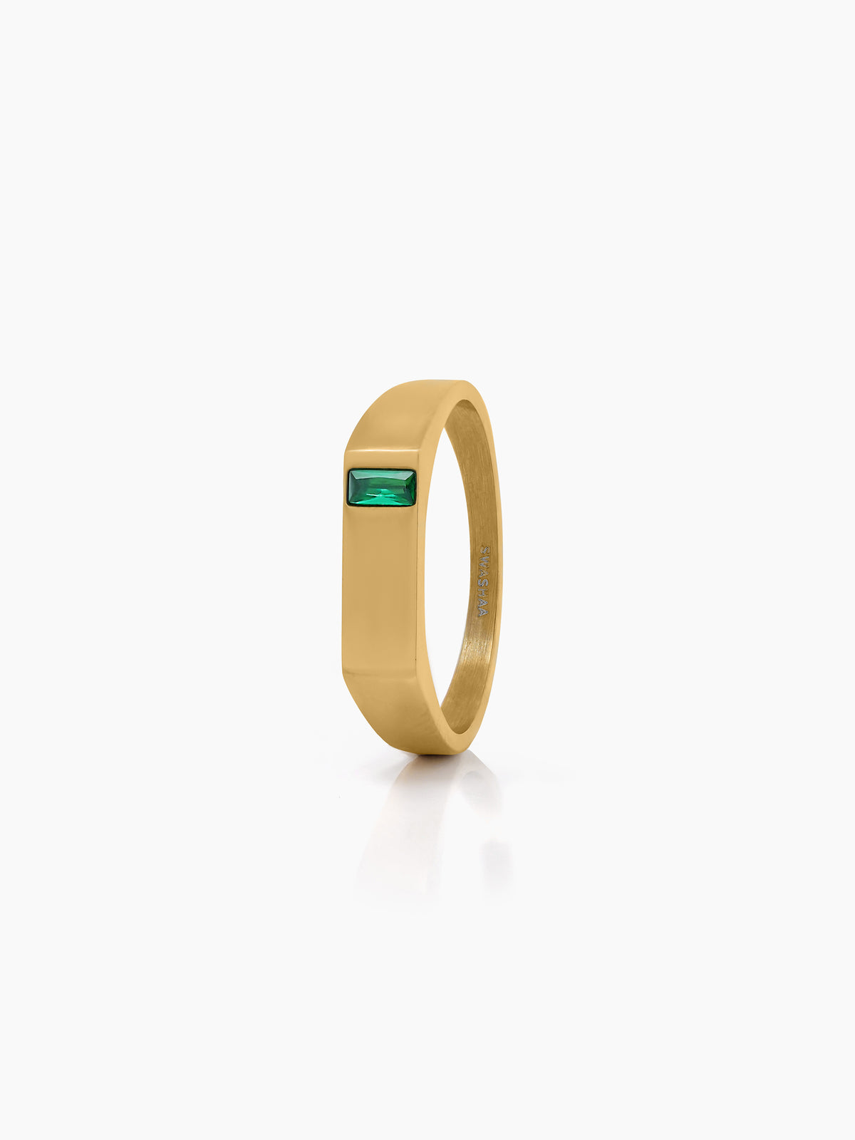 Sorin Green Solitaire Baguette Signet Band Men's Ring