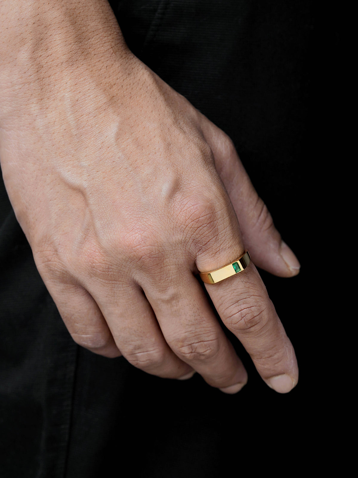 Sorin Green Solitaire Baguette Signet Band Men's Ring